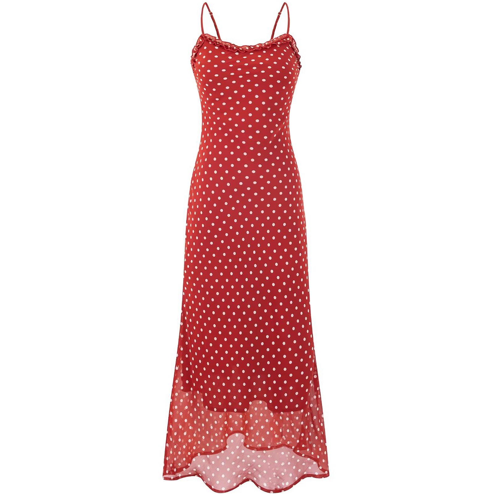 Vintage Red Polka Dot Long Strap Dress for Women - French Style Summer 2025 Fashion, Perfect for 90s and Y2K Inspired Looks