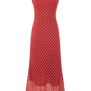 Vintage Red Polka Dot Long Strap Dress for Women - French Style Summer 2025 Fashion, Perfect for 90s and Y2K Inspired Looks