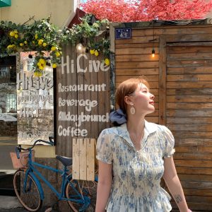 Vintage Retro Butterfly Floral Short Sleeve Shirt for Women - Summer Loose Fit Waist-Drawstring Collared Top, Y2K Style