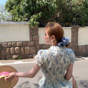 Vintage Retro Butterfly Floral Short Sleeve Shirt for Women - Summer Loose Fit Waist-Drawstring Collared Top, Y2K Style