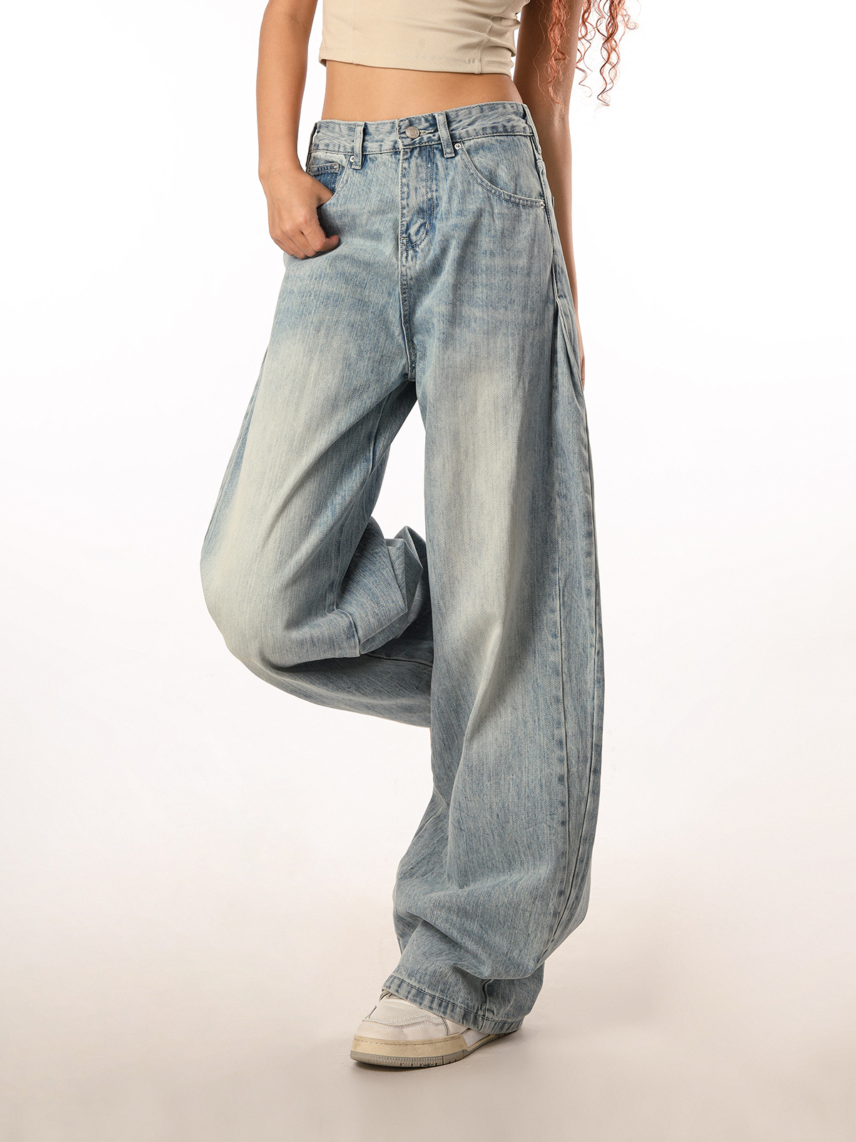 Vintage Retro Distressed Denim Pants for Men and Women - Loose Straight Leg Floor-Length Wide-Leg Style, Casual 90s Fashion Vintage Retro Distressed Denim Pants for Men and Women - Loose Straight Leg Floor-Length Wide-Leg Style, Casual 90s Fashion