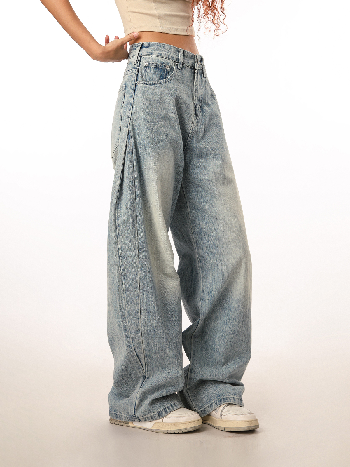 Vintage Retro Distressed Denim Pants for Men and Women - Loose Straight Leg Floor-Length Wide-Leg Style, Casual 90s Fashion Vintage Retro Distressed Denim Pants for Men and Women - Loose Straight Leg Floor-Length Wide-Leg Style, Casual 90s Fashion