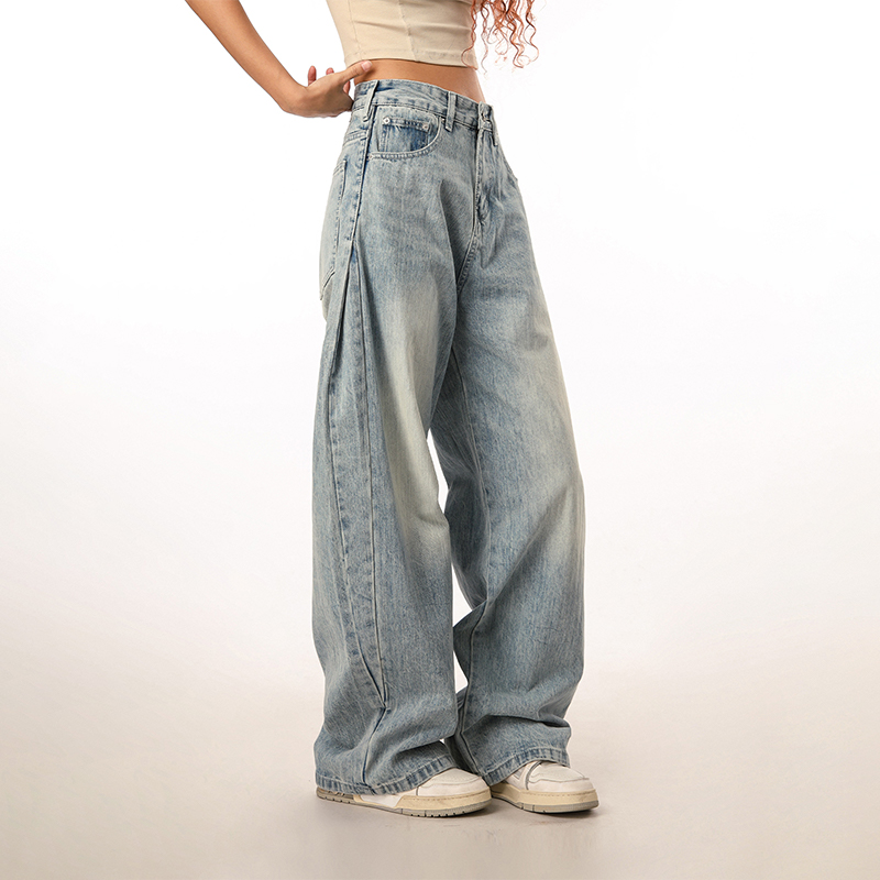 Vintage Retro Distressed Denim Pants for Men and Women - Loose Straight Leg Floor-Length Wide-Leg Style, Casual 90s Fashion