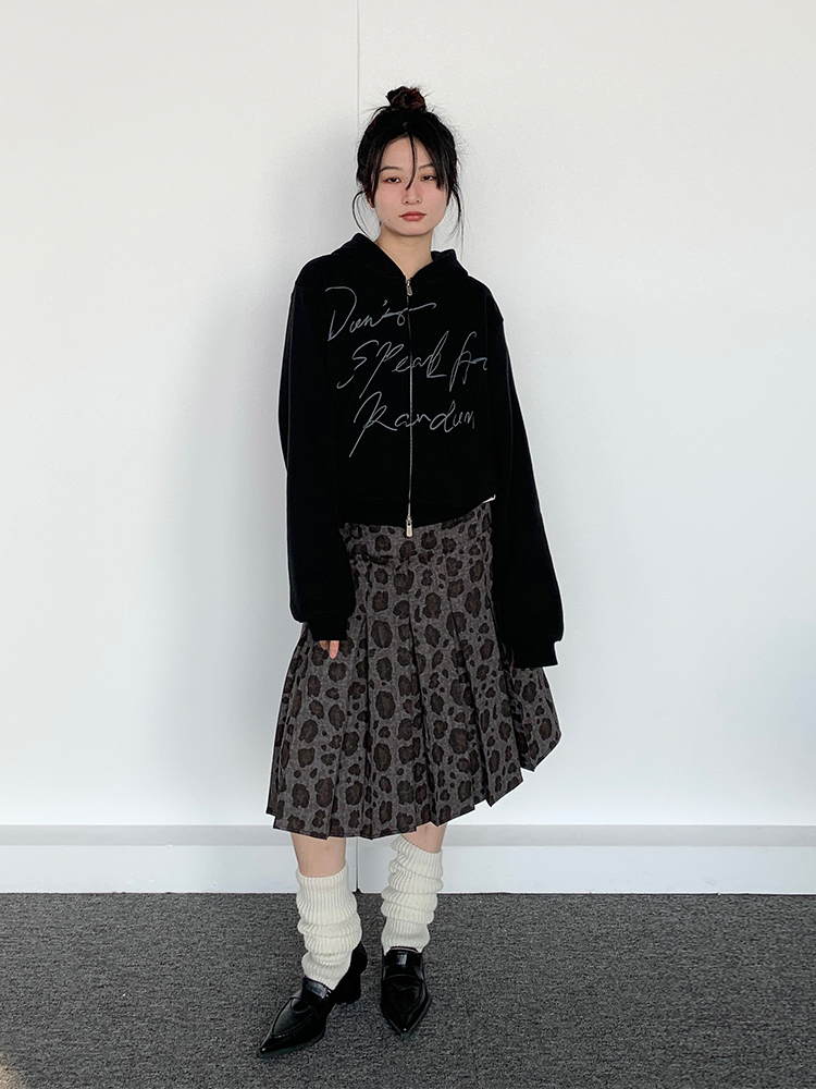 Vintage Retro Leopard Print A-Line Skirt - Low Waist Dark Gray Pleated Long Skirt for Spring and Autumn Fashion Trends Vintage Retro Leopard Print A-Line Skirt - Low Waist Dark Gray Pleated Long Skirt for Spring and Autumn Fashion Trends