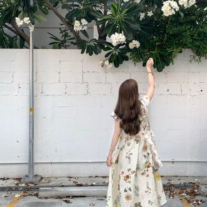 Vintage Retro Linen Short Sleeve Square Neck Dress - Women's Summer High Waist Flared Skirt, 90s Y2K Style