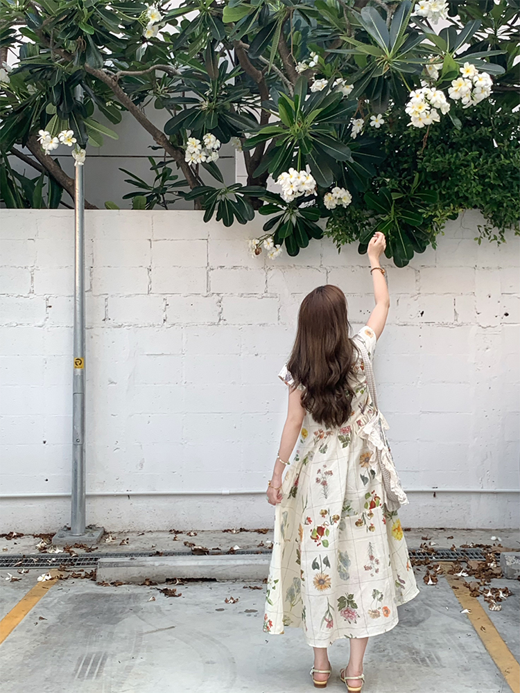 Vintage Retro Linen Short Sleeve Square Neck Dress - Women's Summer High Waist Flared Skirt, 90s Y2K Style Vintage Retro Linen Short Sleeve Square Neck Dress - Women's Summer High Waist Flared Skirt, 90s Y2K Style