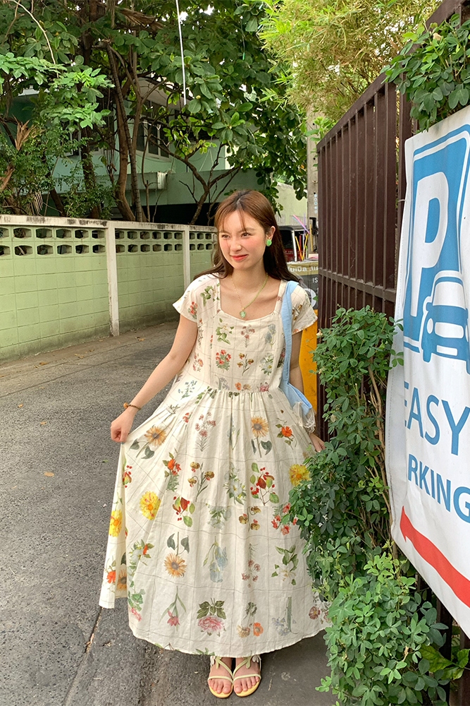 Vintage Retro Linen Short Sleeve Square Neck Dress - Women's Summer High Waist Flared Skirt, 90s Y2K Style Vintage Retro Linen Short Sleeve Square Neck Dress - Women's Summer High Waist Flared Skirt, 90s Y2K Style