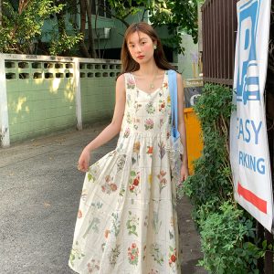 Vintage Retro Linen Short Sleeve Square Neck Dress - Women's Summer High Waist Flared Skirt, 90s Y2K Style