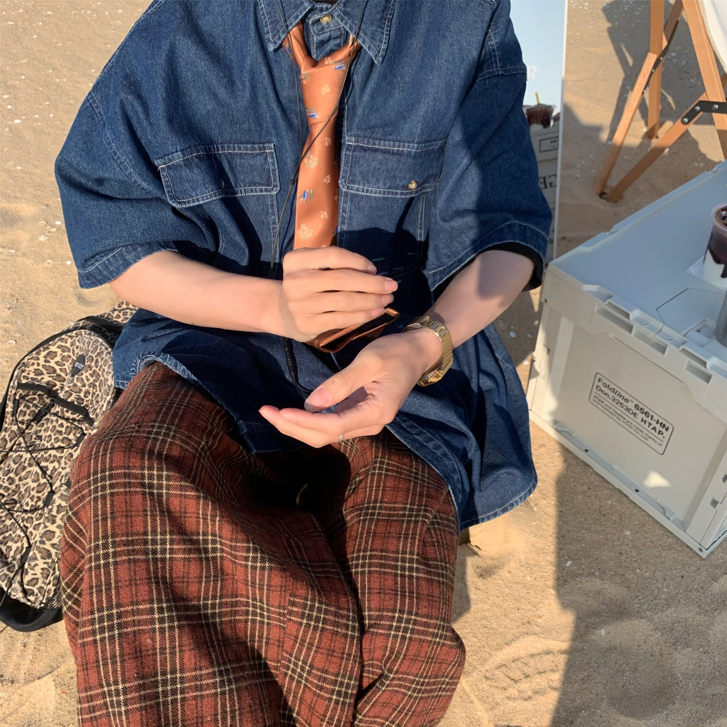 Vintage Retro Loose Short-Sleeve Denim Shirt for Couples - Handmade Washable Korean Style Half-Sleeve Top Vintage Retro Loose Short-Sleeve Denim Shirt for Couples - Handmade Washable Korean Style Half-Sleeve Top