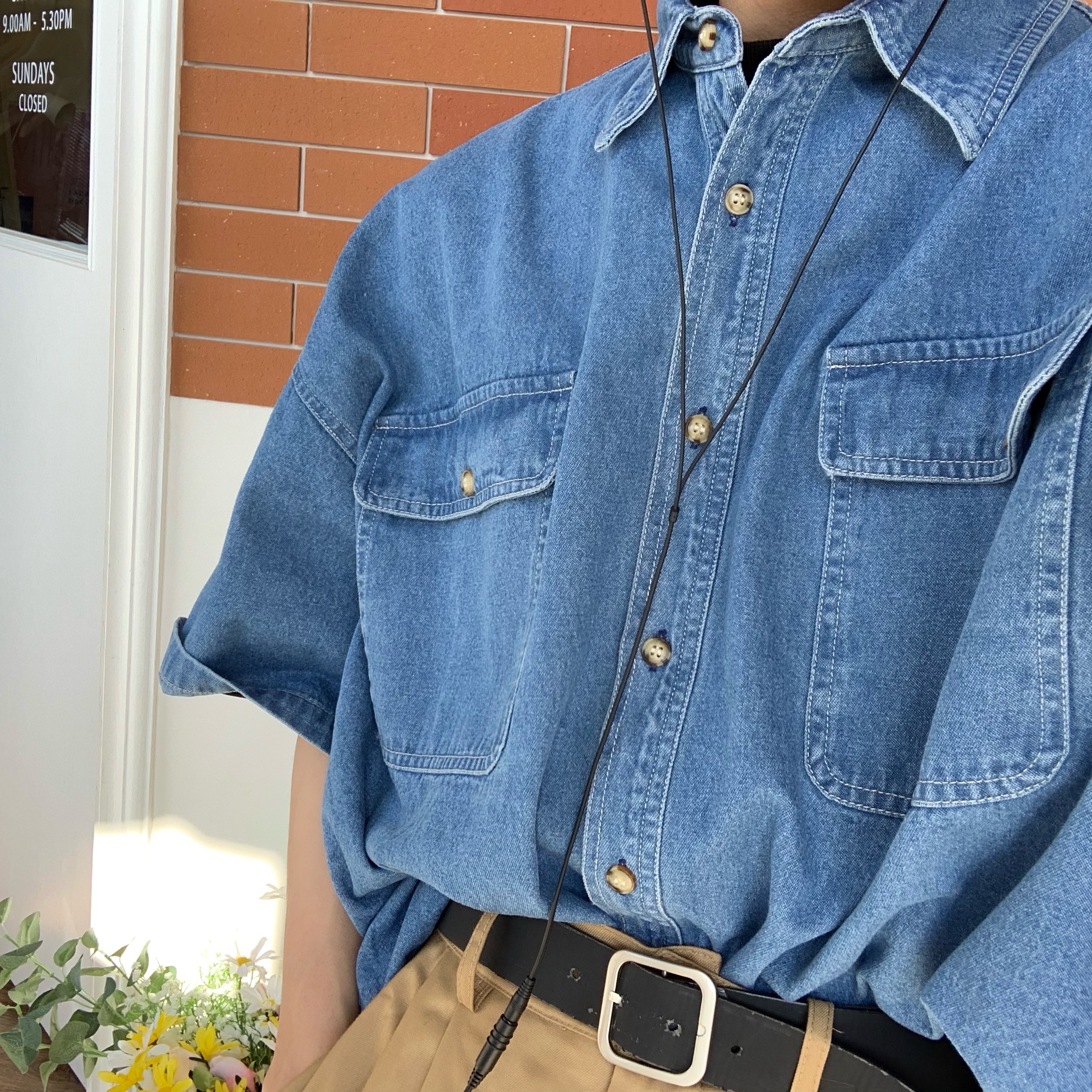 Vintage Retro Loose Short-Sleeve Denim Shirt for Couples - Handmade Washable Korean Style Half-Sleeve Top Vintage Retro Loose Short-Sleeve Denim Shirt for Couples - Handmade Washable Korean Style Half-Sleeve Top