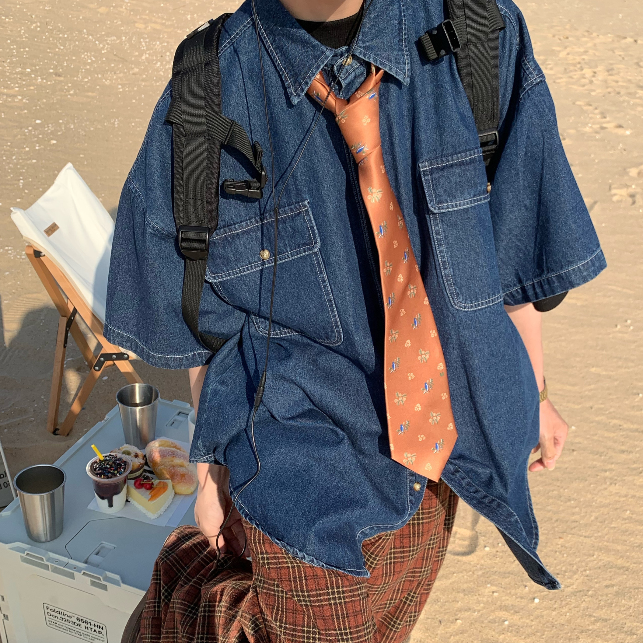 Vintage Retro Loose Short-Sleeve Denim Shirt for Couples - Handmade Washable Korean Style Half-Sleeve Top