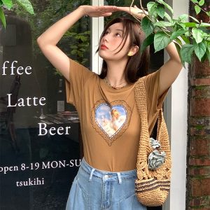 Vintage Retro Printed Short Sleeve T-Shirt for Women - Summer Thin Loose Round Neck Top, Y2K Style, Casual Fashion Essential