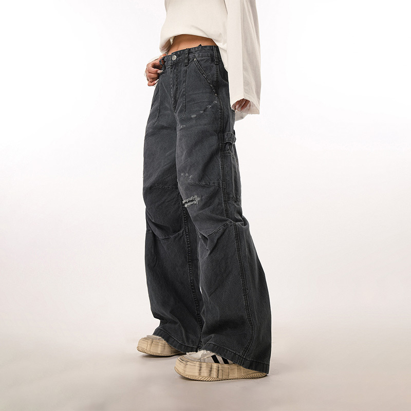 Vintage Ripped Work Pants for Women and Men - Straight Loose Wide-Leg Casual Flared Trousers - Retro 90s Style