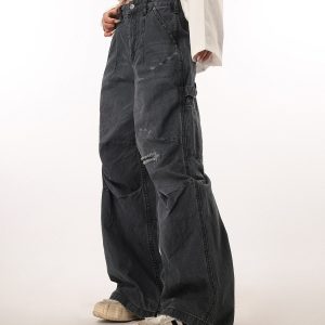 Vintage Ripped Work Pants for Women and Men - Straight Loose Wide-Leg Casual Flared Trousers - Retro 90s Style