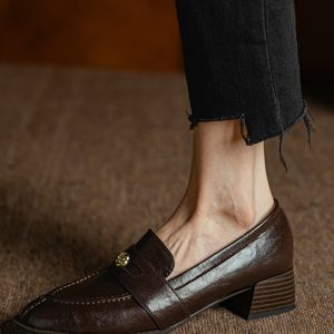 Vintage Roman-Style Camellia Pointed Loafers for Women - Chunky Heels, Slip-On Design, Y2K Fashion, Italian Corso Venezia Inspired