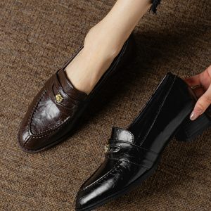 Vintage Roman-Style Camellia Pointed Loafers for Women - Chunky Heels, Slip-On Design, Y2K Fashion, Italian Corso Venezia Inspired