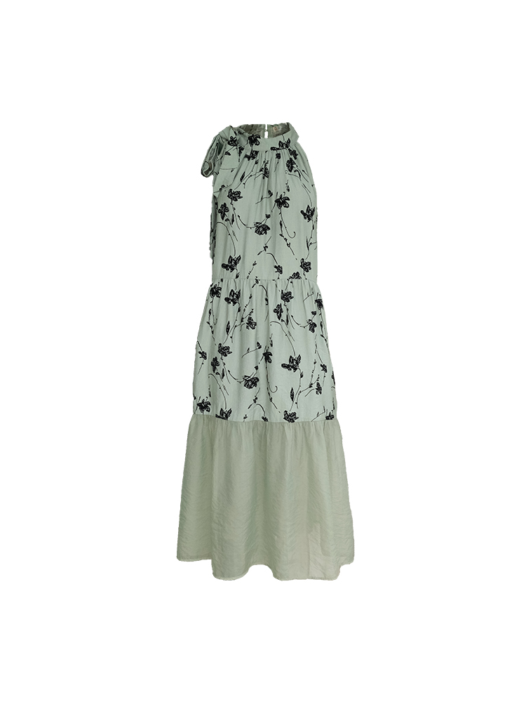 Vintage Rose Sea Wave French Print Sheer Halter Dress - Women's Summer Loose Retro Maxi Dress for Boho Style Vintage Rose Sea Wave French Print Sheer Halter Dress - Women's Summer Loose Retro Maxi Dress for Boho Style