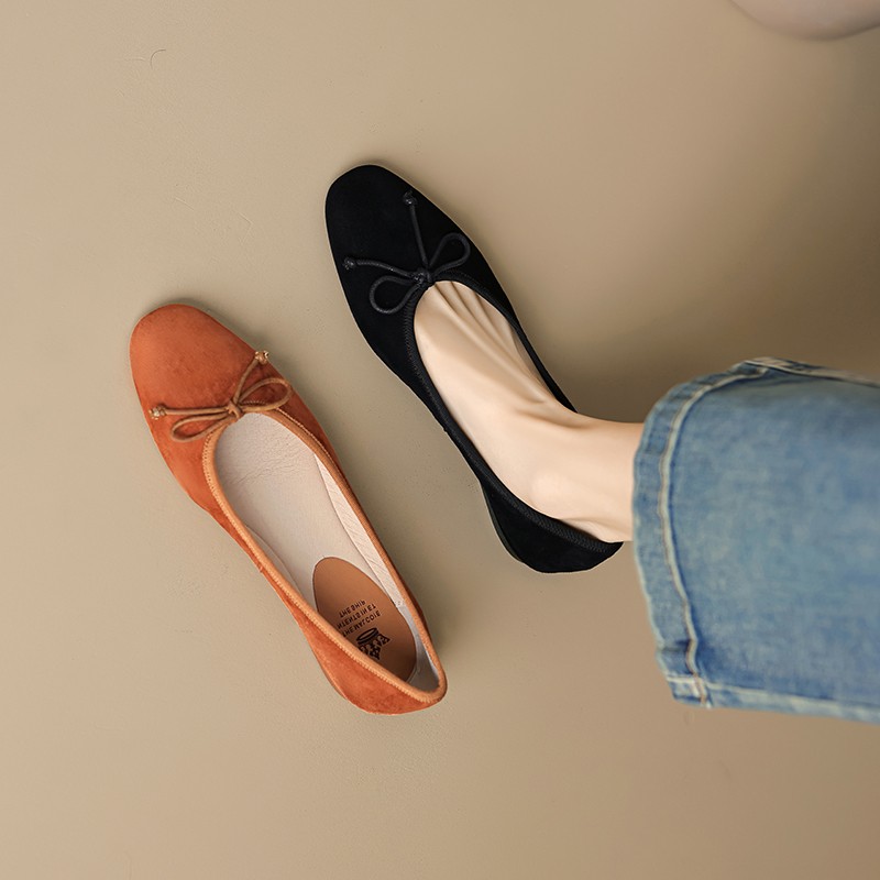 Vintage Sheepskin Moccasin Flat Shoes for Women – Soft Sole Bow Ballet Design, Italian Style, Super Soft Comfort