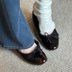 Vintage Sheepskin Round Toe Bowknot Ballet Flats for Women - Elegant Slip-On Commuting Flat Shoes