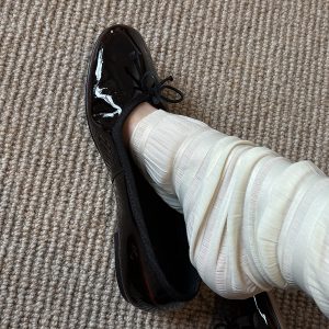 Vintage Sheepskin Round Toe Bowknot Ballet Flats for Women - Elegant Slip-On Commuting Flat Shoes