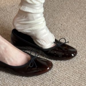 Vintage Sheepskin Round Toe Bowknot Ballet Flats for Women - Elegant Slip-On Commuting Flat Shoes