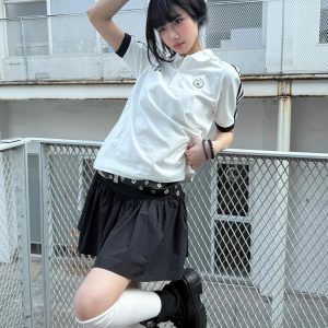 Vintage Short Sleeve Polo Shirt for Women - Summer Lapel College Style, Slim Fit Flattering Top, Trendy American Fashion