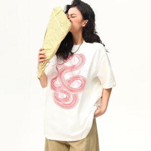 Vintage Snake Print Round Neck Short Sleeve T-Shirt for Men and Women - 2025 Summer Loose Couple Top, Y2K Style