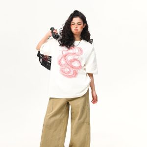 Vintage Snake Print Round Neck Short Sleeve T-Shirt for Men and Women - 2025 Summer Loose Couple Top, Y2K Style