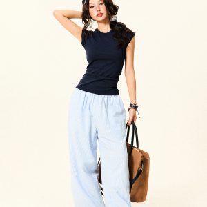 Vintage Solid Color Slim Fit Short Sleeve T-Shirt for Women - Summer Slimming Flutter Sleeve Crop Top, Y2K Style Fashion