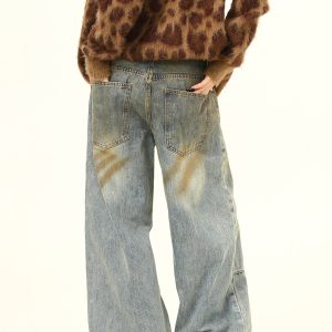 Vintage Straight-Leg Jeans for Men and Women - Dirty Wash Unisex American Retro Loose Wide-Leg Pants - Y2K Style Fashion