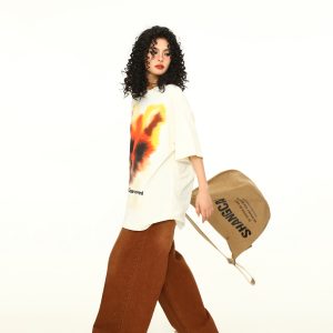 Vintage Street Graffiti Print Short Sleeve T-Shirt for Couples - Unisex Trendy 90s American Style Graphic Tee