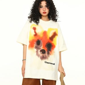 Vintage Street Graffiti Print Short Sleeve T-Shirt for Couples - Unisex Trendy 90s American Style Graphic Tee