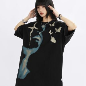 Vintage Street Portrait Printed Oversized T-Shirt for Men and Women | Unisex American Streetwear | 90s Inspired Loose Fit Tee