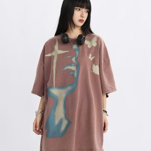 Vintage Street Portrait Printed Oversized T-Shirt for Men and Women | Unisex American Streetwear | 90s Inspired Loose Fit Tee