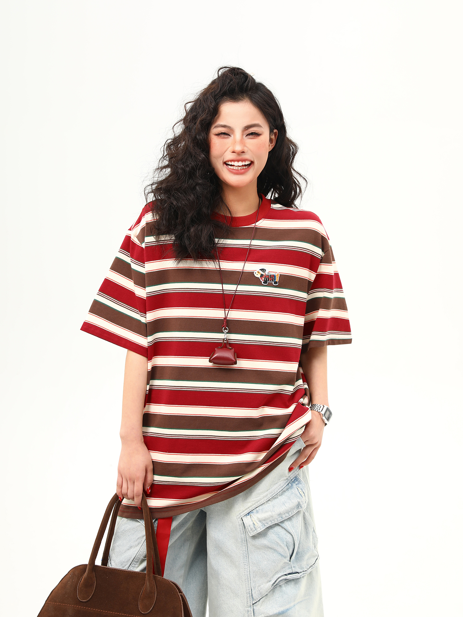 Vintage Striped Sausage Dog Embroidered Short Sleeve T-Shirt for Women - Loose Fit Summer Tee, Casual Style Vintage Striped Sausage Dog Embroidered Short Sleeve T-Shirt for Women - Loose Fit Summer Tee, Casual Style