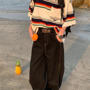 Vintage Striped Short Sleeve T-Shirt for Men and Women, Casual Round Neck Top, Versatile Summer Style, 90s Inspired Fashion