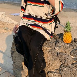 Vintage Striped Short Sleeve T-Shirt for Men and Women, Casual Round Neck Top, Versatile Summer Style, 90s Inspired Fashion