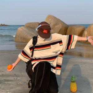 Vintage Striped Short Sleeve T-Shirt for Men and Women, Casual Round Neck Top, Versatile Summer Style, 90s Inspired Fashion