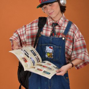 Vintage Style Childlike Retro Workwear Pocket Suspender Pants in Splash Paint Denim - Floor-Length Couple Trendy Fashion Trousers