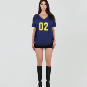 Vintage Style V-Neck Loose T-Shirt for Women – Retro 90s Casual Top