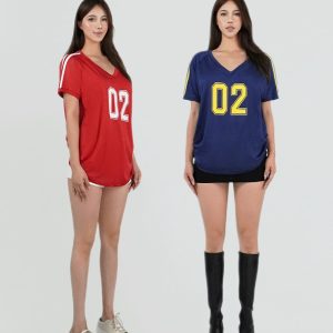 Vintage Style V-Neck Loose T-Shirt for Women – Retro 90s Casual Top