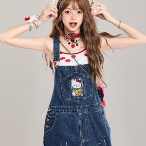 Vintage-Style Women's Denim Overalls - Playful Relaxed Wide-Leg Summer 2025 Fashion for a Youthful Look