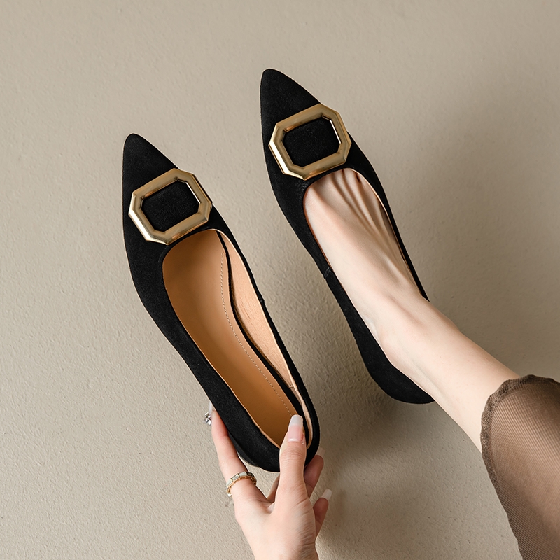 Vintage Suede Pointed Toe Chunky Heel Women's Shoes - Italian Style for Spring/Summer 2025