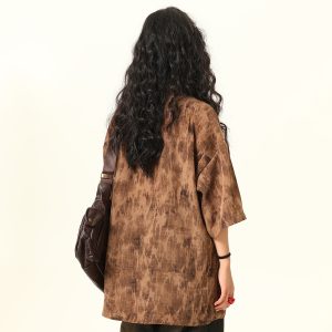 Vintage Tie-Dye Short Sleeve Shirt for Women - Wild A-Zi National Style Ink Wash, Retro American Trendy Fashion Top