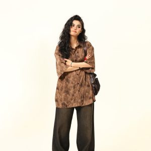 Vintage Tie-Dye Short Sleeve Shirt for Women - Wild Ink Wash Design, Retro American Style, Trendy Summer Top