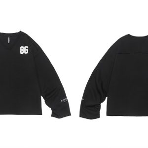 Vintage V-Neck Sweatshirt for Men and Women, Loose Casual Long Sleeve Jersey Jacket, Fall Fashion Essential