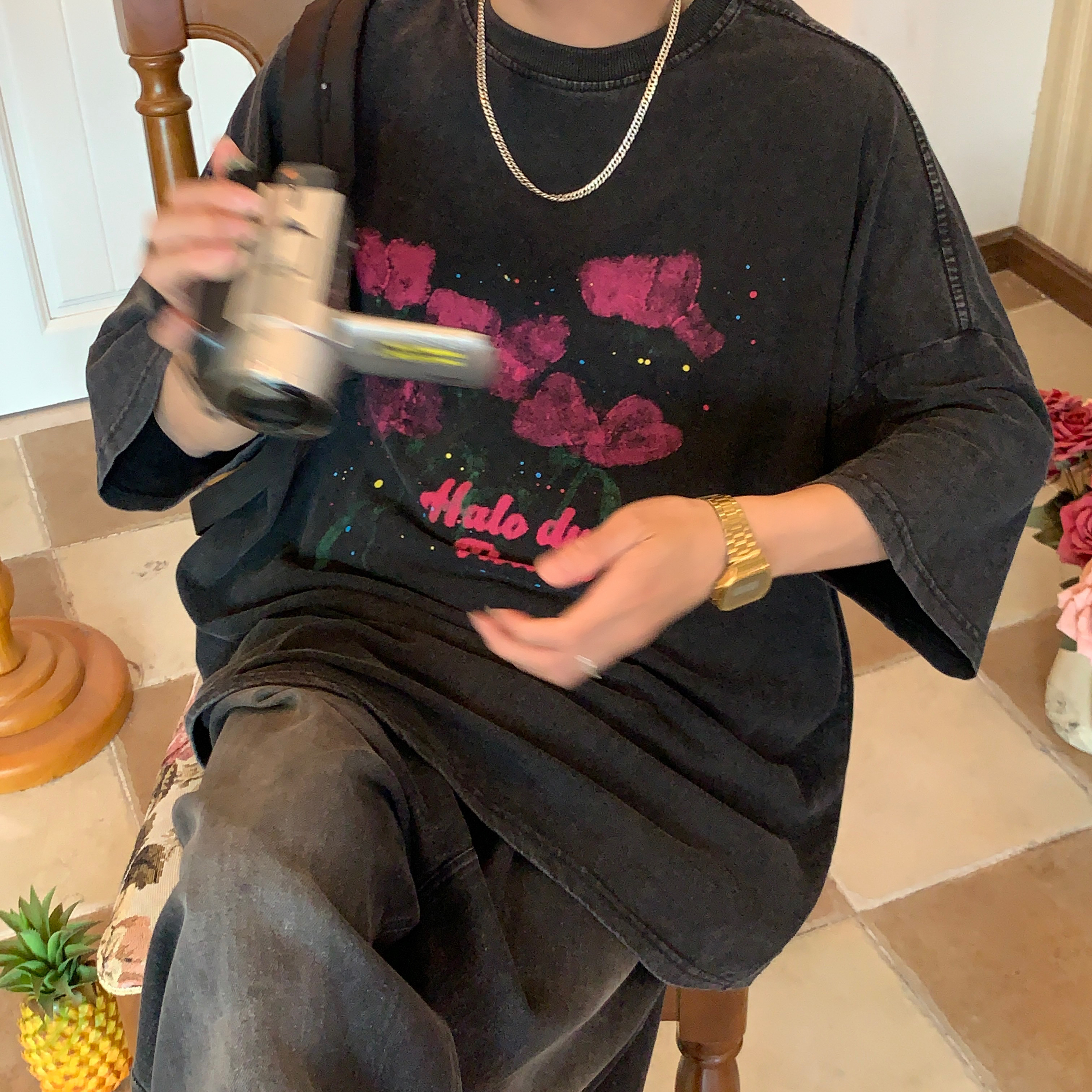 Vintage Wash Dream Print Short Sleeve T-Shirt for Couples - Unisex High Street Summer Tee, Y2K Style Fashion Top