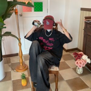 Vintage Wash Dream Print Short Sleeve T-Shirt for Couples - Unisex High Street Summer Tee, Y2K Style Fashion Top