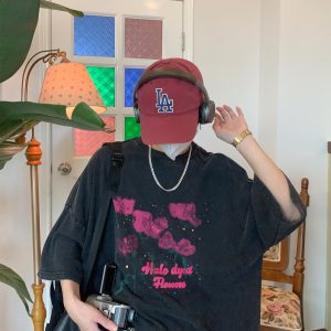 Vintage Wash Dream Print Short Sleeve T-Shirt for Couples - Unisex High Street Summer Tee, Y2K Style Fashion Top