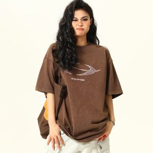 Vintage Wash Heavy-Duty Letter Short Sleeve T-Shirt for Men & Women, Loose Fit Casual Couple Top, Retro Style Fashion